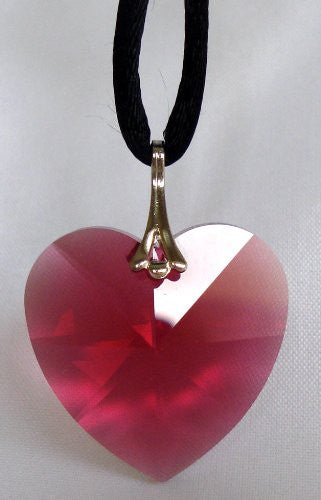 Crystal Red Heart Necklace on Black Cord Handcrafted With Swarovski Crystal