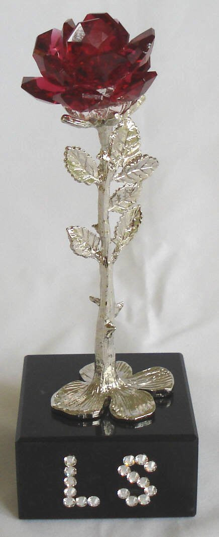 Personalized Red Rose on Marble Base Made with Swarovski Crystal - Personalized Gift