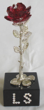 Load image into Gallery viewer, Personalized Red Rose on Marble Base Made with Swarovski Crystal - Personalized Gift
