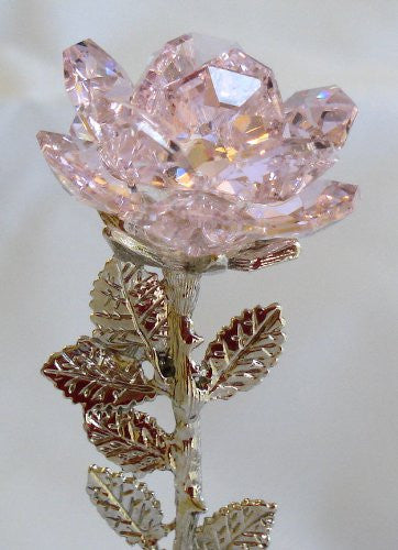Crystal Rose Pink on Marble Base Made with Swarovski Crystal - Pink Crystal Rose