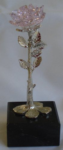 Crystal Rose Pink on Marble Base Made with Swarovski Crystal - Pink Crystal Rose