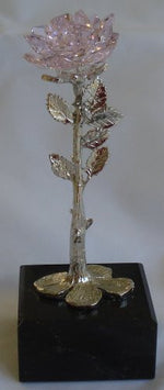 Load image into Gallery viewer, Crystal Rose Pink on Marble Base Made with Swarovski Crystal - Pink Crystal Rose
