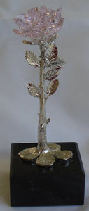 Crystal Rose Pink on Marble Base Made with Swarovski Crystal - Pink Crystal Rose