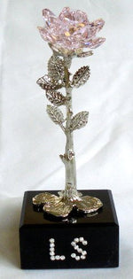 Load image into Gallery viewer, Personalized Pink Crystal Rose Made with Swarovski Crystal on Marble Base
