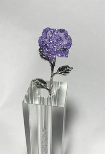 Long Stem Purple Crystal Rose In Crystal Vase - Purple Crystal Flower In Crystal Flower