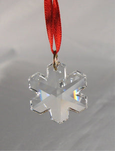 Crystal Snowflake Christmas Ornament with Year and Red Ribbon - Personalized Christmas Ornament