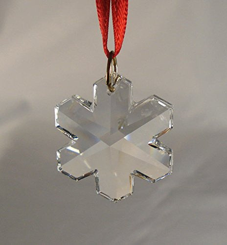 Crystal Snowflake Christmas Ornament with Year and Red Ribbon - Personalized Christmas Ornament