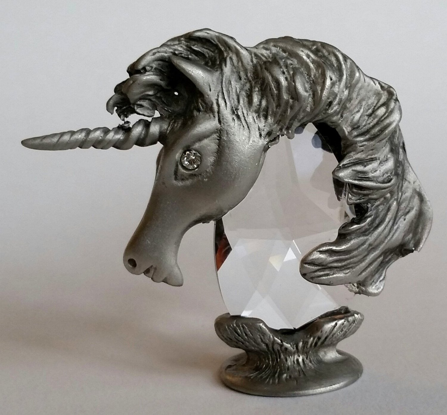 Pewter and Crystal Unicorn Head Handcrafted Using Swarovski Crystal - Crystal Unicorn Figurine