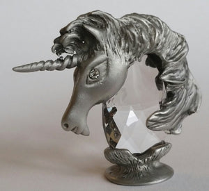Pewter and Crystal Unicorn Head Handcrafted Using Swarovski Crystal - Crystal Unicorn Figurine