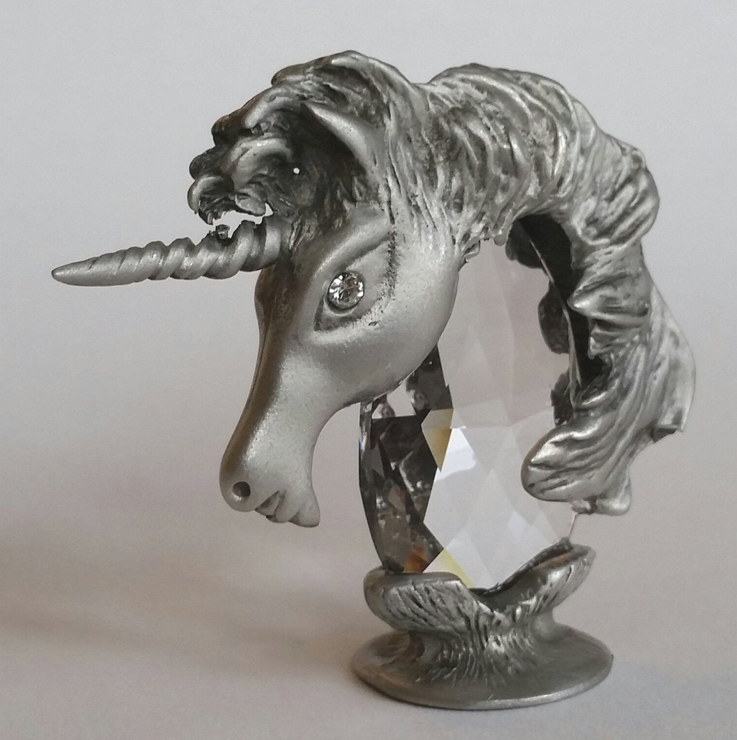 Pewter and Crystal Unicorn Head Handcrafted Using Swarovski Crystal - Crystal Unicorn Figurine