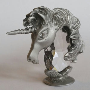 Pewter and Crystal Unicorn Head Handcrafted Using Swarovski Crystal - Crystal Unicorn Figurine