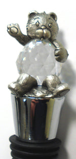 Load image into Gallery viewer, Pewter and Crystal Teddy Bear Wine Bottle Stopper Handcrafted By the Artisans At Bjcrystalgifts Using Swarovski Crystal
